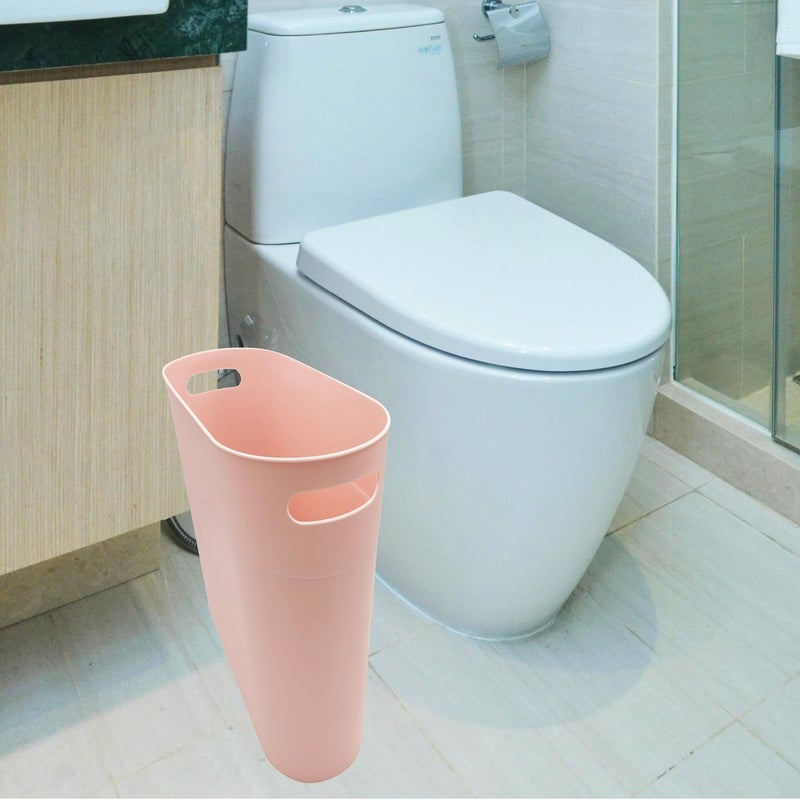 ROYFACC Small Trash Can Plastic Bathroom Wastebasket 3.2 Gallon Slim Garbage Container Bin with Handle for Home Kitchen Bathroom Bedroom Office, 2 Pack, Pink - Image 3